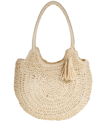 Velká kulatá plážová taška ze slámy, celotkaná