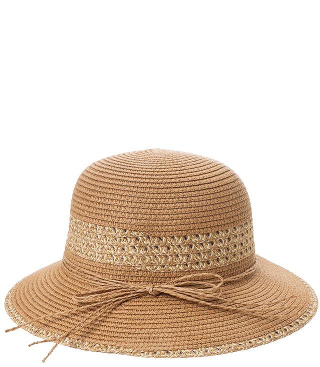 Dámský slaměný klobouk chapeau-cloche se zlatou nití