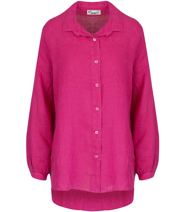 Dlouhá volná plátěná košile plátěná delší zadní dlouhý rukáv LAILA 2