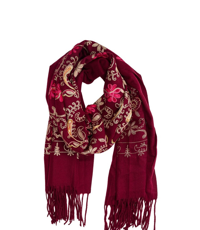 Dámský folklórní šátek s květinovým motivem a střapci