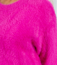 Nadýchaný svetr pletené šaty kulatý výstřih FLUFFY