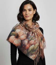 Elegantní velká květinová šála se střapci