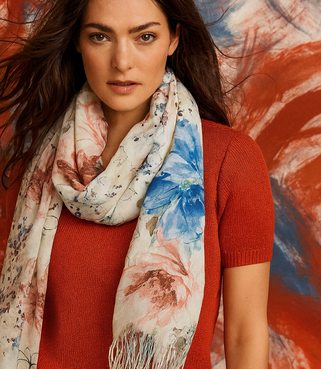 Dámská šála s květinovým vzorem 180x70