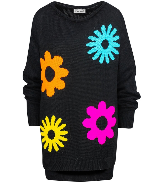 Dámský svetr s barevnými květy a delšími zády LILANA