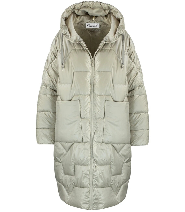 Dámská dlouhá teplá bunda s prošíváním a kapucí ANABEL