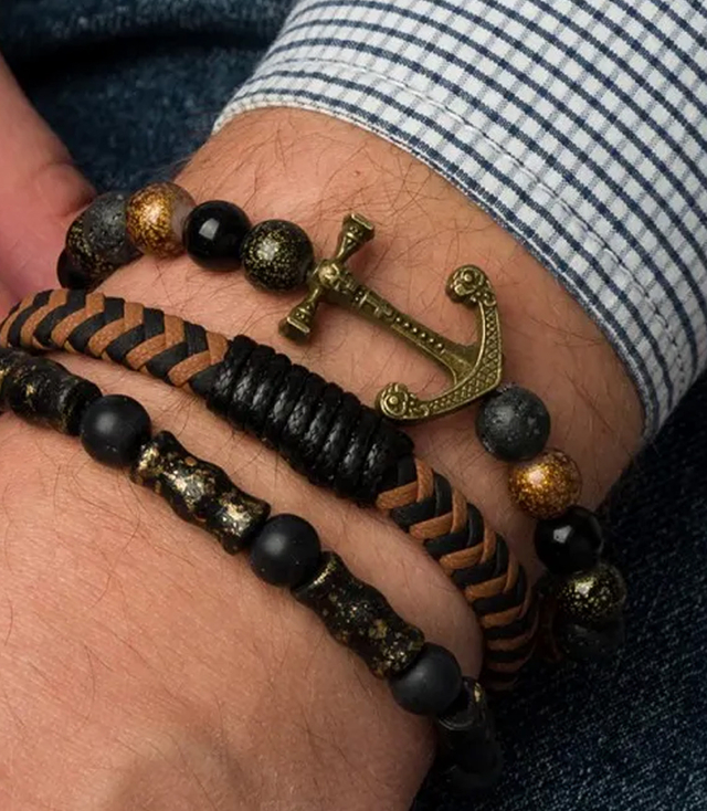 Sada pánských náramků z přírodního kamene s kotvou