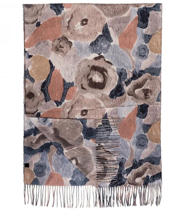 Dámská šála s květinovým motivem a střapci elegantní