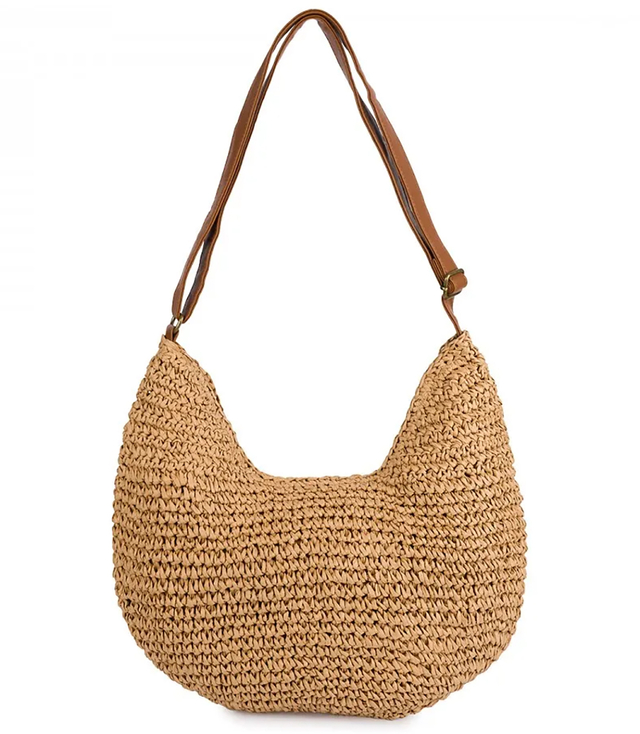 Půlkruhová boho kabelka s popruhem z ekokůže a zapínáním na zip