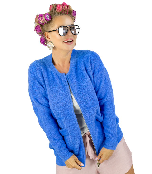 Krátký svetr s rozepínáním z nadýchané pleteniny "COCO CHIC"