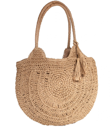 Velká kulatá plážová taška ze slámy, celotkaná