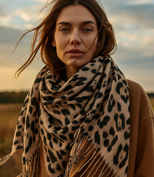 Dámská šála s módním vzorem pantera 100x100