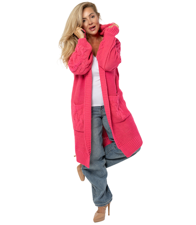 Kardigan Dlouhý tlustý svetr Kostkovaná vlna