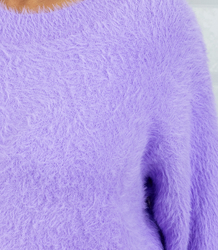 Nadýchaný svetr pletené šaty kulatý výstřih FLUFFY