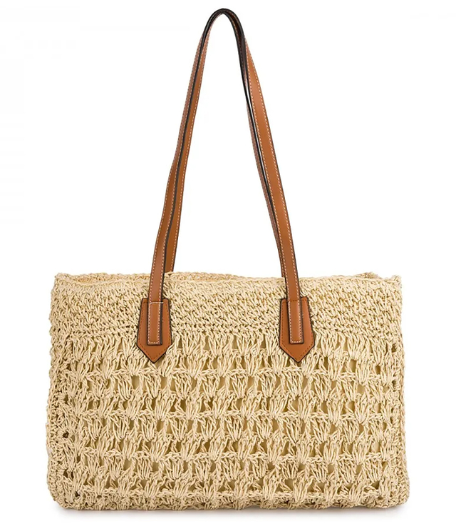 Ažurová taška z rafie s elegantními uchy v letním boho stylu