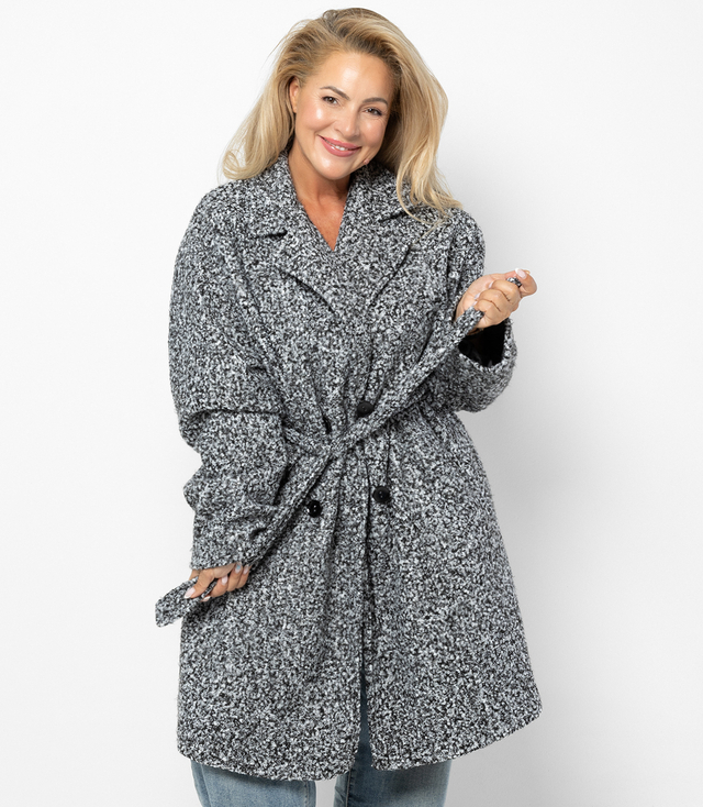 TEDDY dámský kabát z boucle tkaniny s medvědem