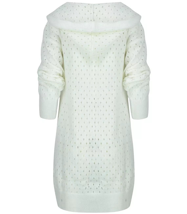 Dlouhý prolamovaný svetr s kapucí ANIELA