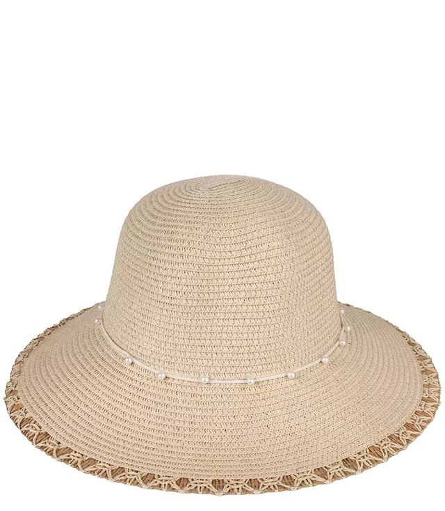 Dámský slaměný klobouk s perlovým řemínkem