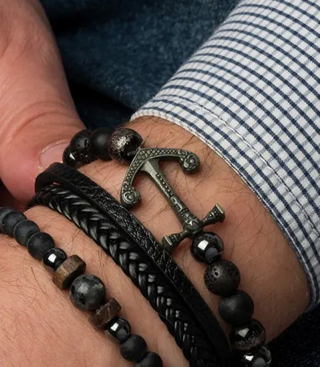 Sada pánských náramků z přírodního kamene s kotvou