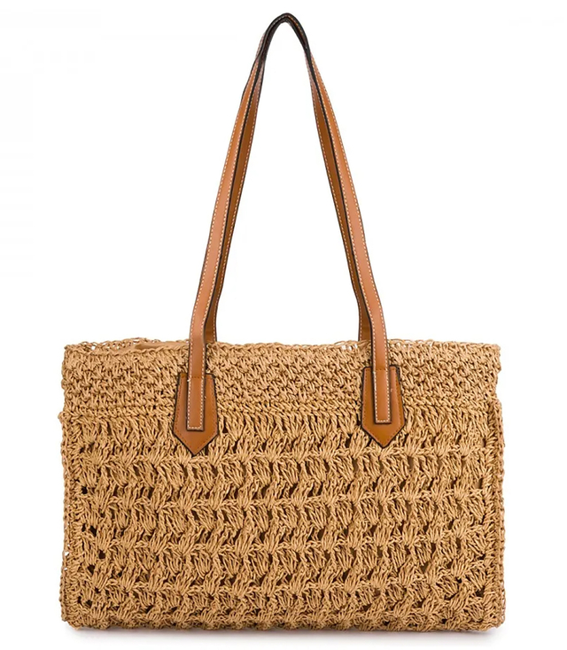 Ažurová taška z rafie s elegantními uchy v letním boho stylu