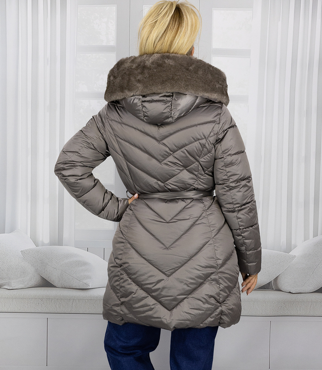 Dámský dlouhý kabát s kožešinovým límcem DIVA