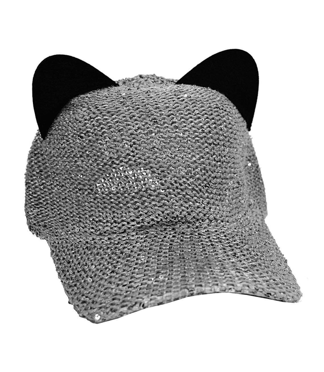 Pletená flitrová baseballová čepice s kočičíma ušima