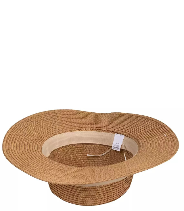 Slaměný klobouk z rafie se stuhou a módním písmenem M