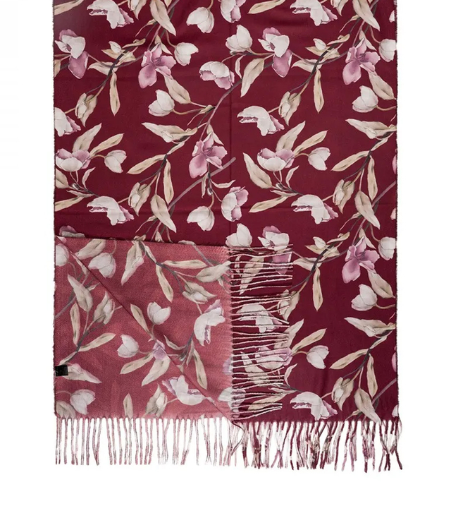 Dámská šála s malými střapci s květinovým motivem