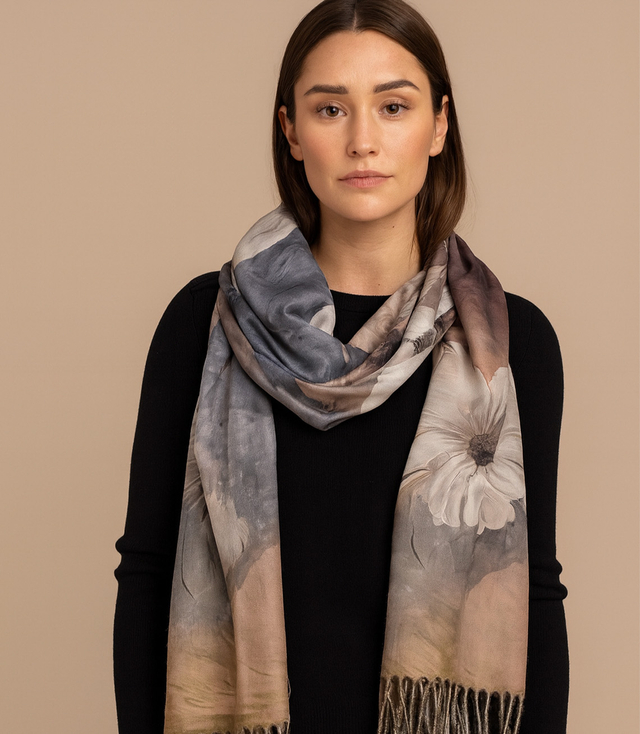 Šál střapec teplý květinový měkký hladký 180x70 cm