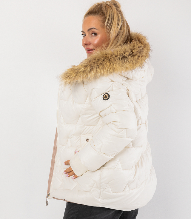Prošívaná zimní bunda s kapucí zdobená kožešinou ARIA PUFF PLUS SIZE