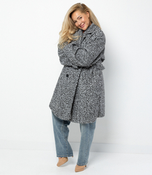 TEDDY dámský kabát z boucle tkaniny s medvědem