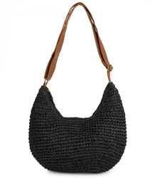 Půlkruhová boho kabelka s popruhem z ekokůže a zapínáním na zip