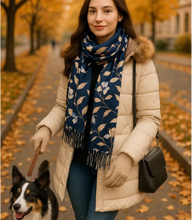 Dámská šála s malými střapci s květinovým motivem