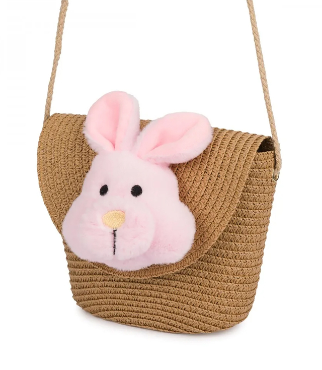 Dětská slaměná taška s plyšovým králíčkem 