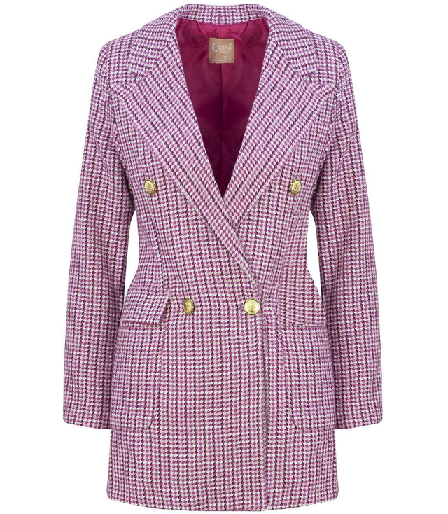 Dlouhé dvouřadé kostkované sako TWEED