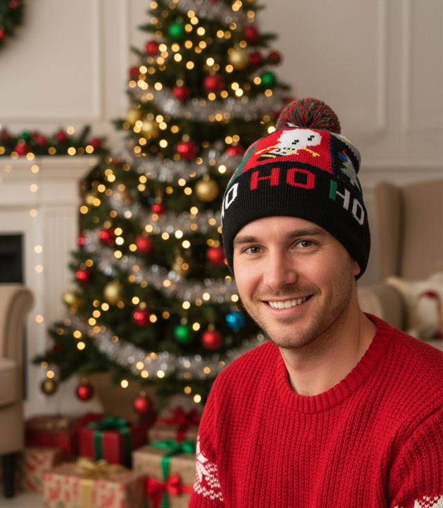 Zimní vánoční čepice s bambulí - ideální pro preze
