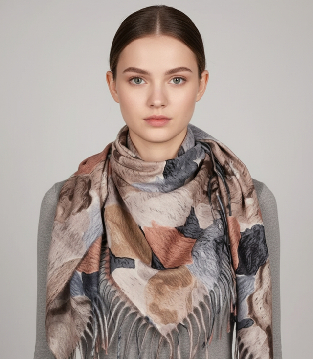 Vícebarevná elegantní dámská květinová šála se střapci