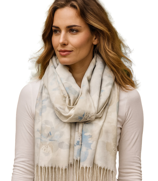 Dámská šála s květinovým motivem a střapci elegantní