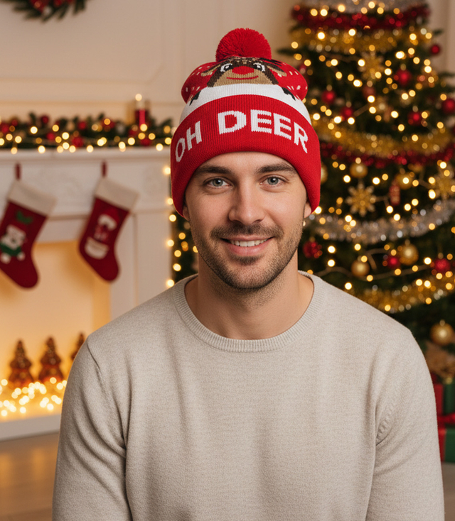 Zimní vánoční čepice s bambulí - ideální pro preze