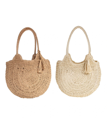 Velká kulatá plážová taška ze slámy, celotkaná