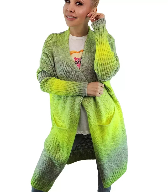 Kardigan dlouhý hrubý svetr ombre barevný