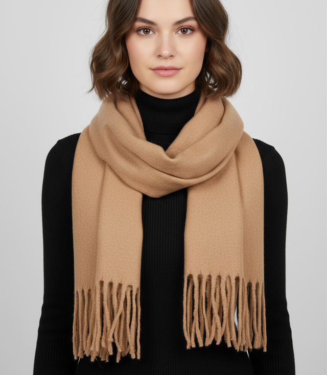 Elegantní šátek s třásněmi v jedné barvě