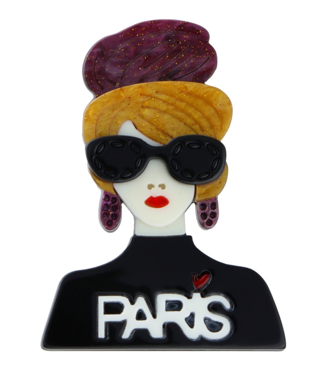 Akrylová brož, elegantní, krásná, dekorativní postava, zavírací špendlík PARIS