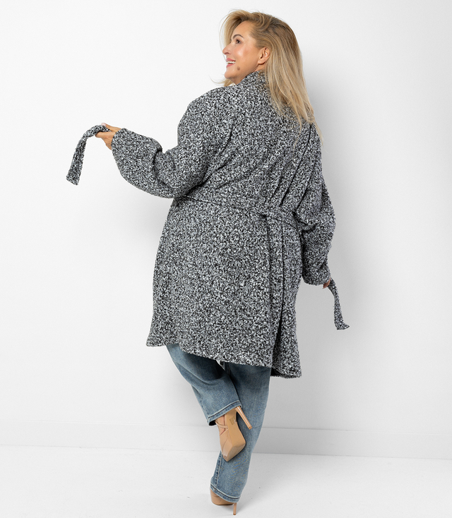 TEDDY dámský kabát z boucle tkaniny s medvědem