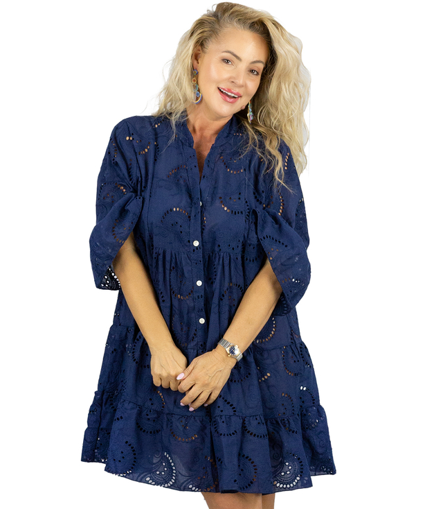 Boho výšivky Anglické bavlněné rozšířené šaty LUNA