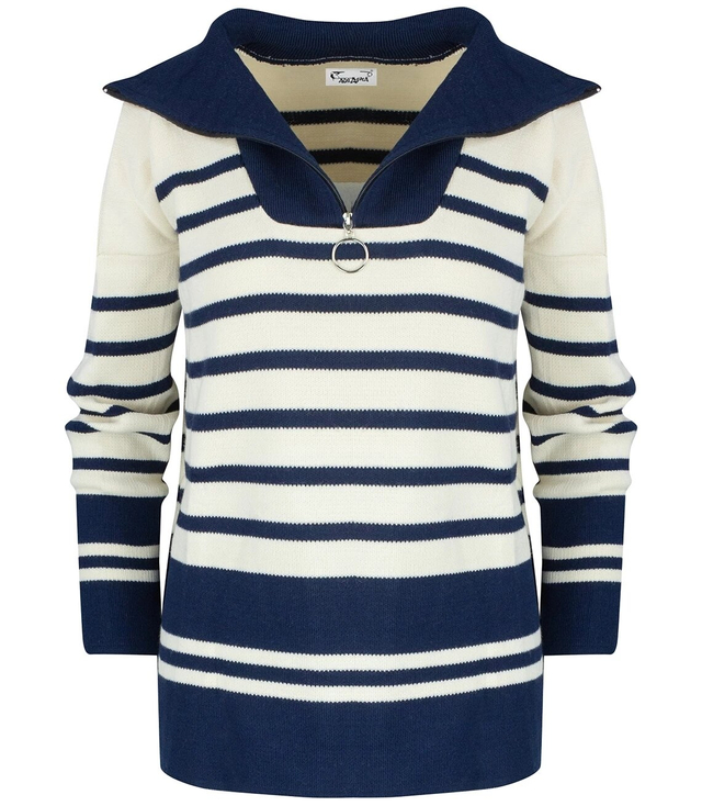 Dlouhý teplý pruhovaný svetr IZA