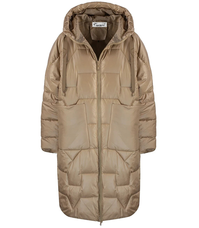 Dámská dlouhá teplá bunda s prošíváním a kapucí ANABEL