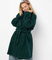 TEDDY dámský kabát z boucle tkaniny s medvědem