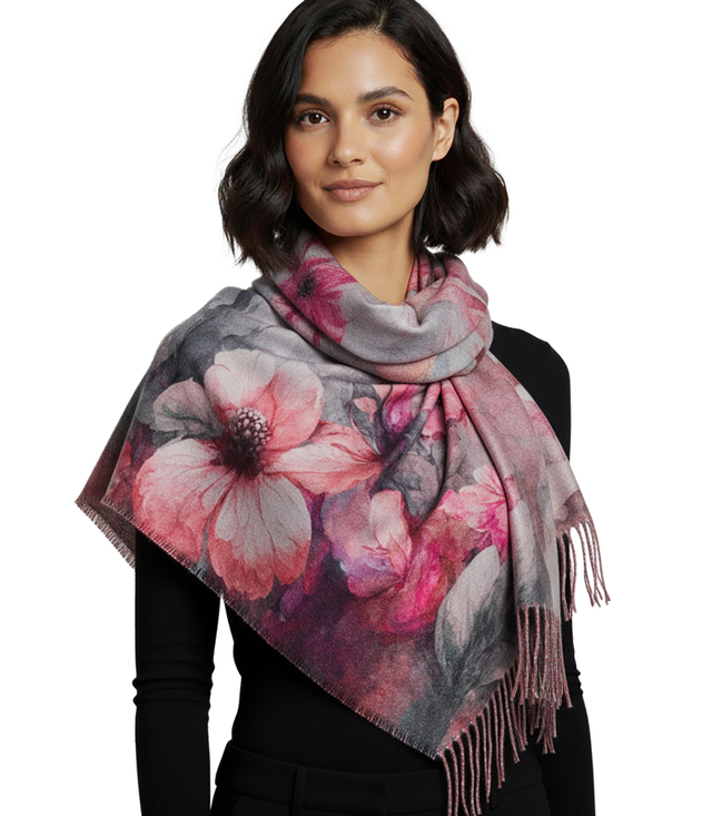 Elegantní velká květinová šála se střapci