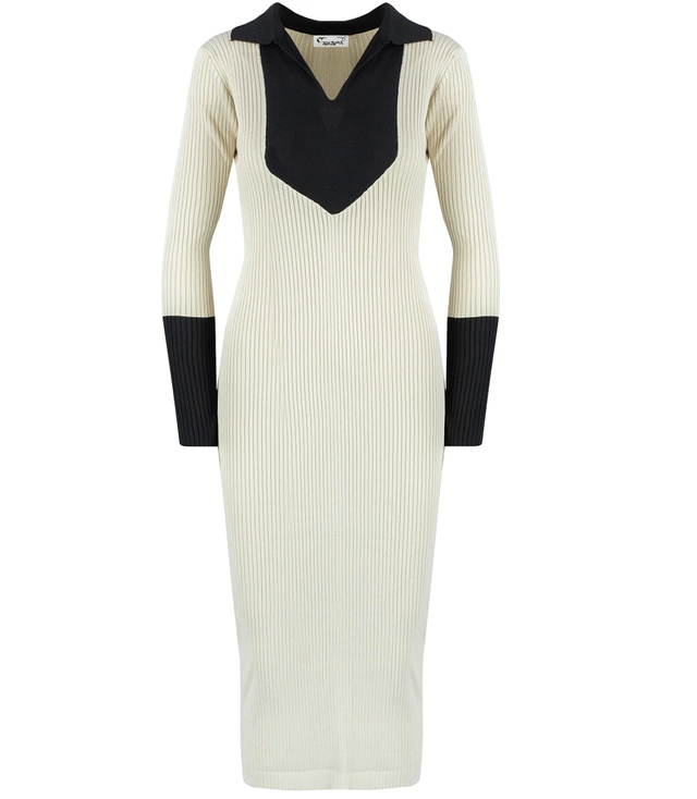Elegantní žebrované šaty s límečkem LILA