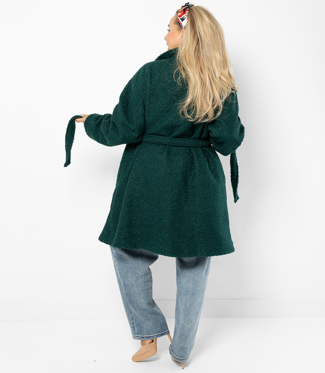 TEDDY dámský kabát z boucle tkaniny s medvědem